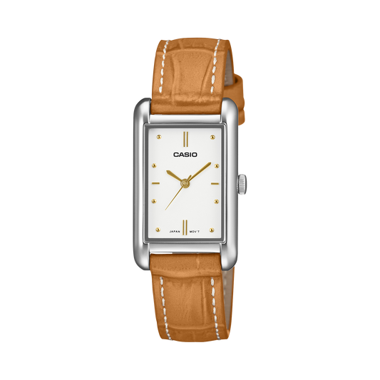 Casio Women's Analog Watch White Dial Brown Leather Band, LTP-B171L-7A2DF