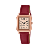 Casio Women's Watch Analog Rose Gold Dial with Maroon Leather Strap, LTP-B190RGL-4BVDF