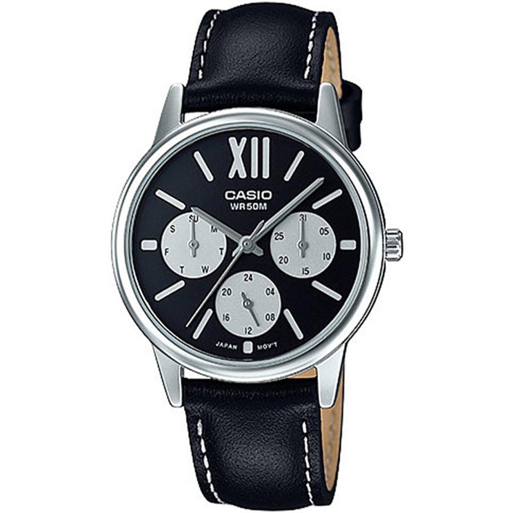 Casio, Women’s Watch Analog, Black Dial Black Leather Band, LTP-E312L-1BVDF