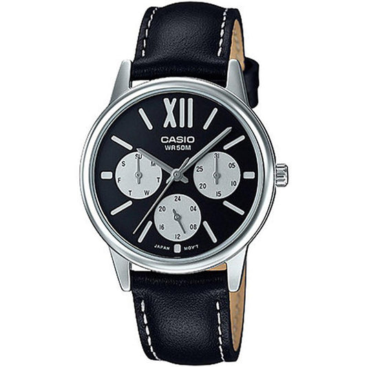 Casio men analog watch, black dial with comfortable strap, model CS-LTP-E312L-1BVDF, Bahrain