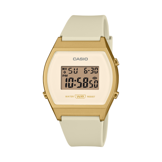 Casio LW-204-9ADF Unisex Digital Watch with Cream Dial and Cream Resin Strap