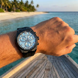 Quantum Men's Chronograph Watch Light Blue Dial Black Silicone Band, HNG1237.601