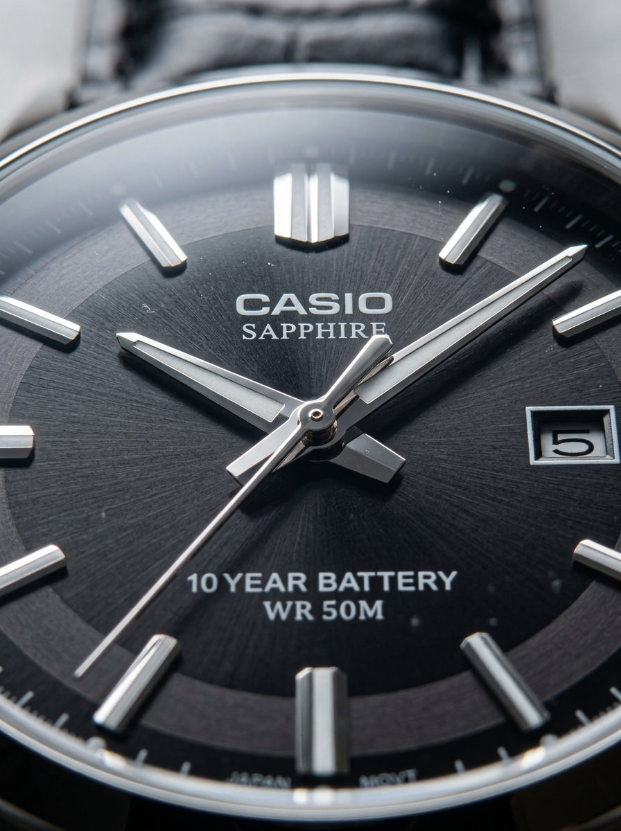Casio, Men's Watch Analog, Black Dial Black Leather Band, MTS-100L-1AVDF product image