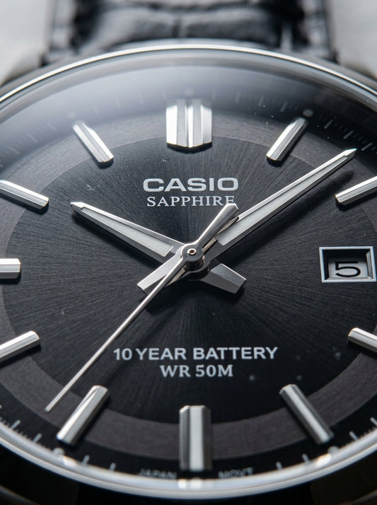 Casio, Men's Watch Analog, Black Dial Black Leather Band, MTS-100L-1AVDF product image
