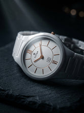 Titan Edge Ceramic Quartz Analog Men's Watch with White Dial and White Strap, 1696QC04