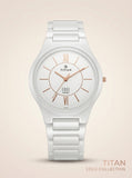 Titan Edge Ceramic Quartz Analog Men's Watch with White Dial and White Strap, 1696QC04