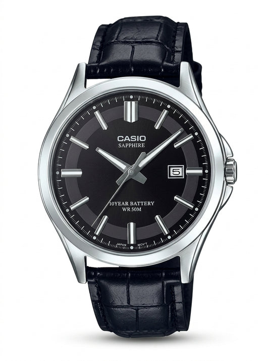 Casio, Men's Watch Analog, Black Dial Black Leather Band, MTS-100L-1AVDF product image