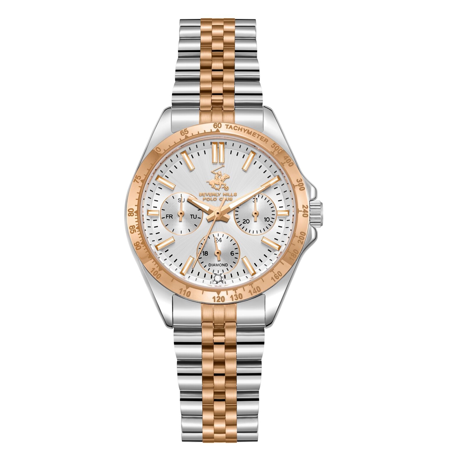 Beverly Hills Polo Club Women's Watch Analog Silver Dial with Two-Toned Stainless Steel Band, BP3771C.530