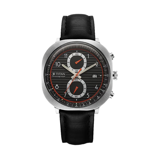 Titan Men's Classique Ibd Race Craft 2.0 Analog Watch Black Dial Leather Band, TI-10022SL02
