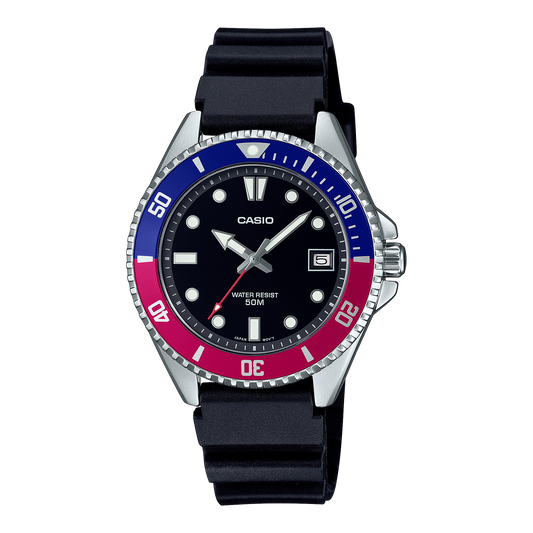 Casio men analog watch, black dial with comfortable strap, model CS-MDV-10-1A2VDF, Bahrain