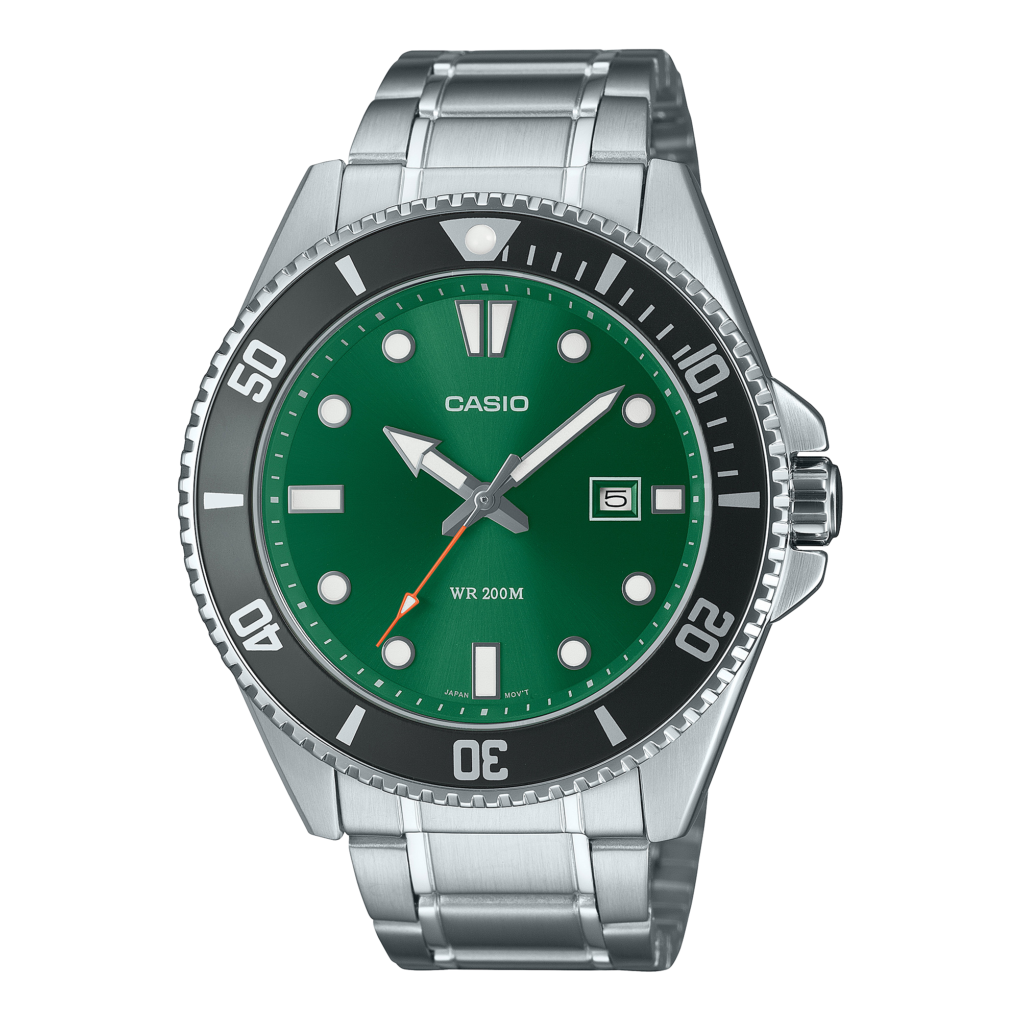 Casio Men's Watch Analog Green Dial Silver Stainless Band, MDV-107D-3A2VDF