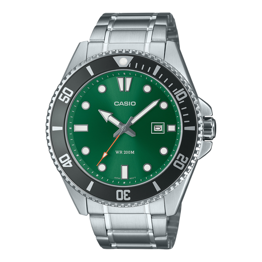 Casio men analog watch, green dial with comfortable strap, model CS-MDV-107D-3A2VDF, Bahrain