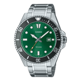 Casio Men's Watch Analog Green Dial Silver Stainless Band, MDV-107D-3A2VDF