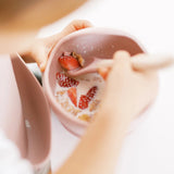 Milk It Baby Dusty Pink Bib & Bowl Set, 100% Food Grade Silicone Set, MI-BBDP003