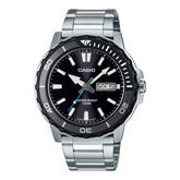 Casio Men's Watch Analog Black Dial with Silver Stainless Steel Band, MTD-125D-1A3VDF