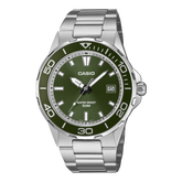 Casio Men's Watch Analog Green Dial with Silver Stainless Steel Strap, MTD-145D-3AVDF