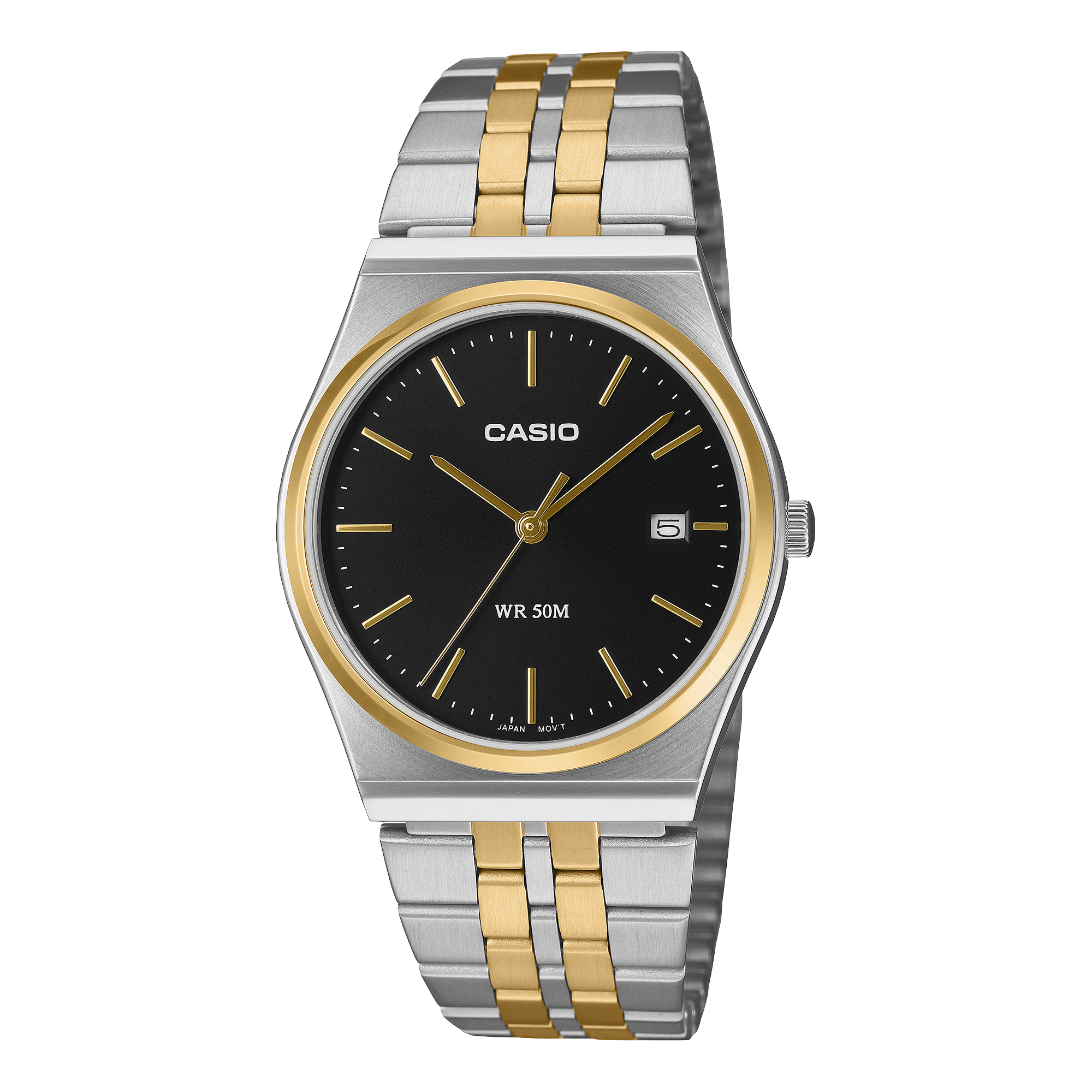 Casio Men's Analog Watch, Black Dial With Silver & Gold Stainless Steel Band, MTP-B145SG-1AVDF | Kewalrams Bahrain