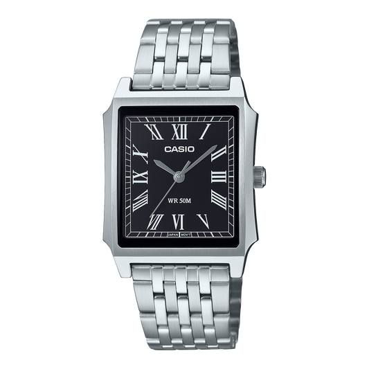 Casio men analog watch, black dial with stainless steel band, model MTP-B190D-1BVDF, Bahrain