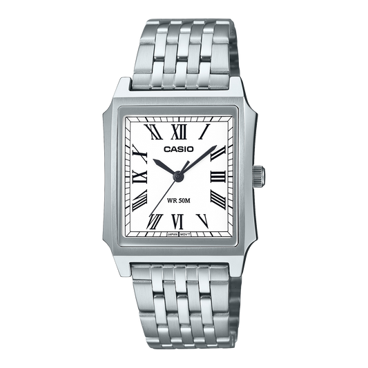 Casio men analog watch, white dial with stainless steel band, model CS-MTP-B190D-7BVDF, Bahrain