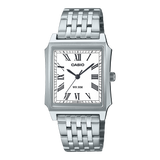 Casio men analog watch, white dial with stainless steel band, model CS-MTP-B190D-7BVDF, Bahrain