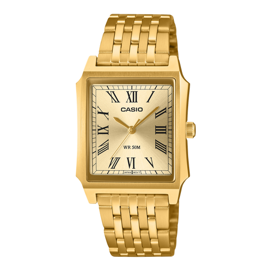 Casio Men's Analog Watch, Champagne Dial With Gold Stainless Steel Band, MTP-B190G-9BVDF | Kewalrams Bahrain