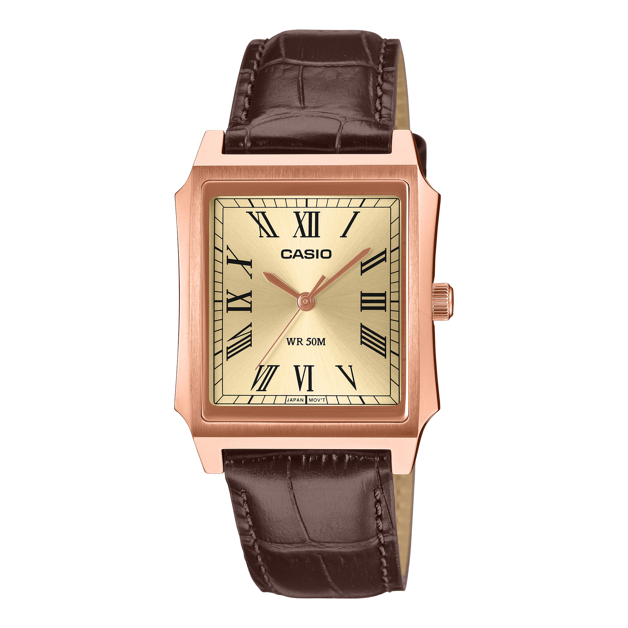 Casio Men's Analog Watch, Champagne Dial With Brown Genuine Leather Band, MTP-B190RGL-9BVDF | Kewalrams Bahrain