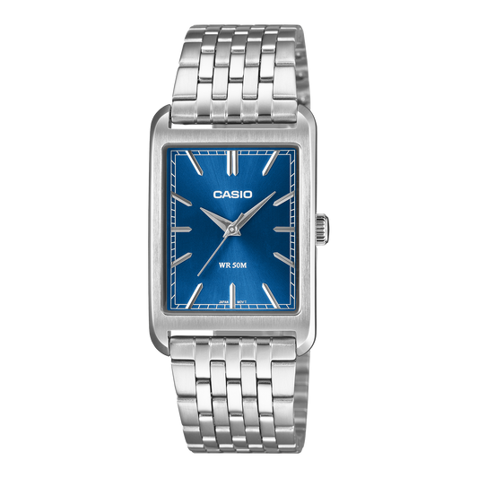 Casio Men's Analog Watch, Blue Dial With Silver Stainless Steel Band, MTP-B215D-2AVDF | Kewalrams Bahrain