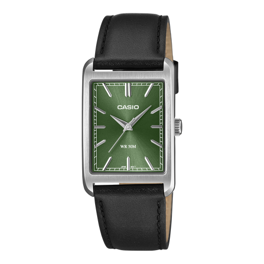 Casio Men's Analog Watch Green Dial Black Leather Band, MTP-B215L-3AVDF