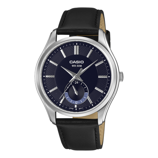 Casio Men's Analog Watch, Blue Dial With Black Genuine Leather Band, MTP-B315L-2AVDF | Kewalrams Bahrain