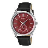 Casio Men's Analog Watch, Red Dial With Brown Genuine Leather Band, MTP-B315L-4AVDF | Kewalrams Bahrain