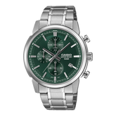 Casio Men's Chronograph Analog Watch, Green Dial With Silver Stainless Steel Band, MTP-E510D-3AVDF | Kewalrams Bahrain