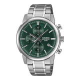 Casio Men's Chronograph Analog Watch, Green Dial With Silver Stainless Steel Band, MTP-E510D-3AVDF | Kewalrams Bahrain