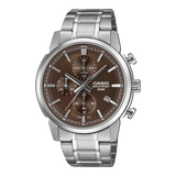 Casio Men's Chronograph Analog Watch, Brown Dial With Silver Stainless Steel Band, MTP-E510D-5AVDF | Kewalrams Bahrain