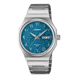 Casio Men's Watch Arabic Dial Collection Analog, Turquoise Blue Dial with Silver Stainless Steel Strap, MTP-E735AR-2A3VDF