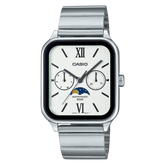 Casio Moon Phase Men's Watch White Dial Silver Stainless Steel Band, MTP-M305D-7A2VDF