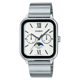Casio Moon Phase Men's Watch White Dial Silver Stainless Steel Band, MTP-M305D-7A2VDF