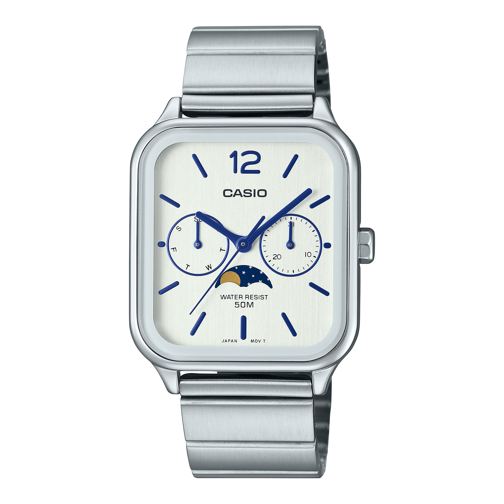 Casio Moon Phase Men's Watch White Dial Silver Stainless Steel Band, MTP-M305D-7AVDF