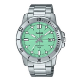 Casio men analog watch, green dial with silver stainless steel band, model CS-MTP-VD01D-3E1VUDF, Bahrain