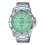 Casio men analog watch, green dial with silver stainless steel band, model CS-MTP-VD01D-3E1VUDF, Bahrain