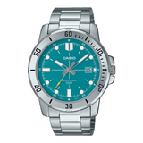 Casio men analog watch, green dial with silver stainless steel band, model CS-MTP-VD01D-3E2VUDF, Bahrain