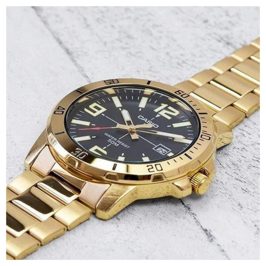 Casio Men's Watch, Black Dial Gold Stainless Steel Strap,MTP-VD01G-1BVUD