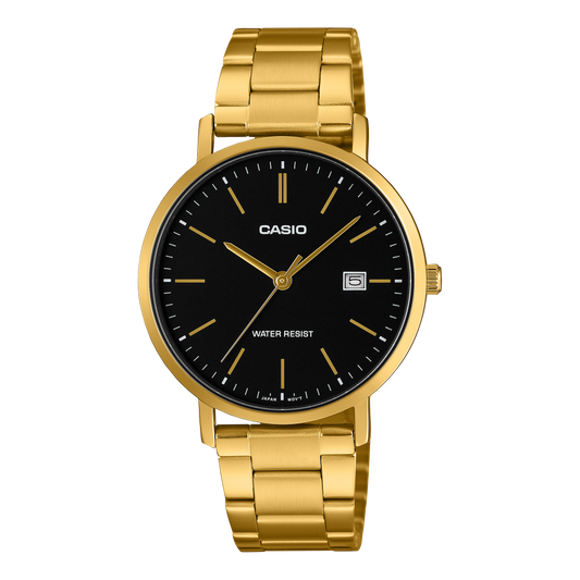 Casio Men's Analog Watch Black Dial Gold Stainless Steel Band, MTP-VT05G-1EDF