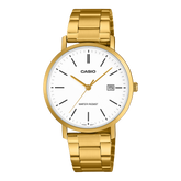 Casio Men's Analog Watch White Dial Gold Stainless Steel Band, MTP-VT05G-7EDF