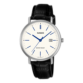 Casio Men's Analog Watch White Dial Black Leather Band, MTP-VT05L-7EDF