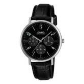 Casio Men's Analog Watch Black Dial Black Leather Band, MTP-VT06L-1BDF