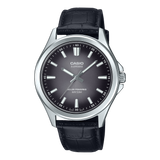 Casio Sapphire Men's Solar Powered Watch Analog Black Gradient Dial with Black Leather Strap, MTS-RS100L-1AVDF
