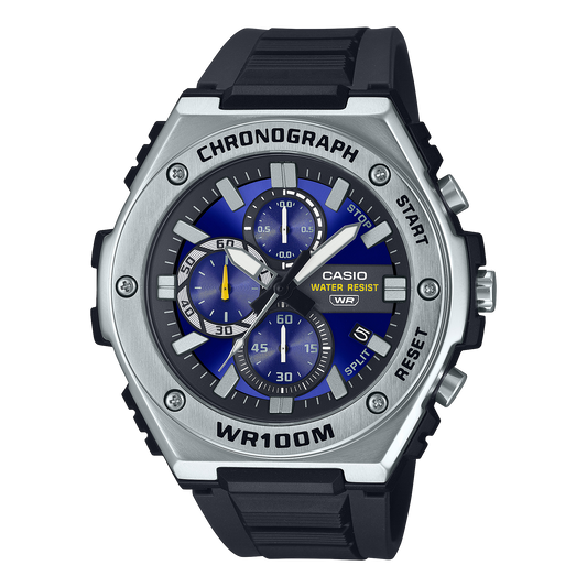 Casio men analog watch, blue dial with black resin band, model CS-MWA-300H-2AVDF, Bahrain