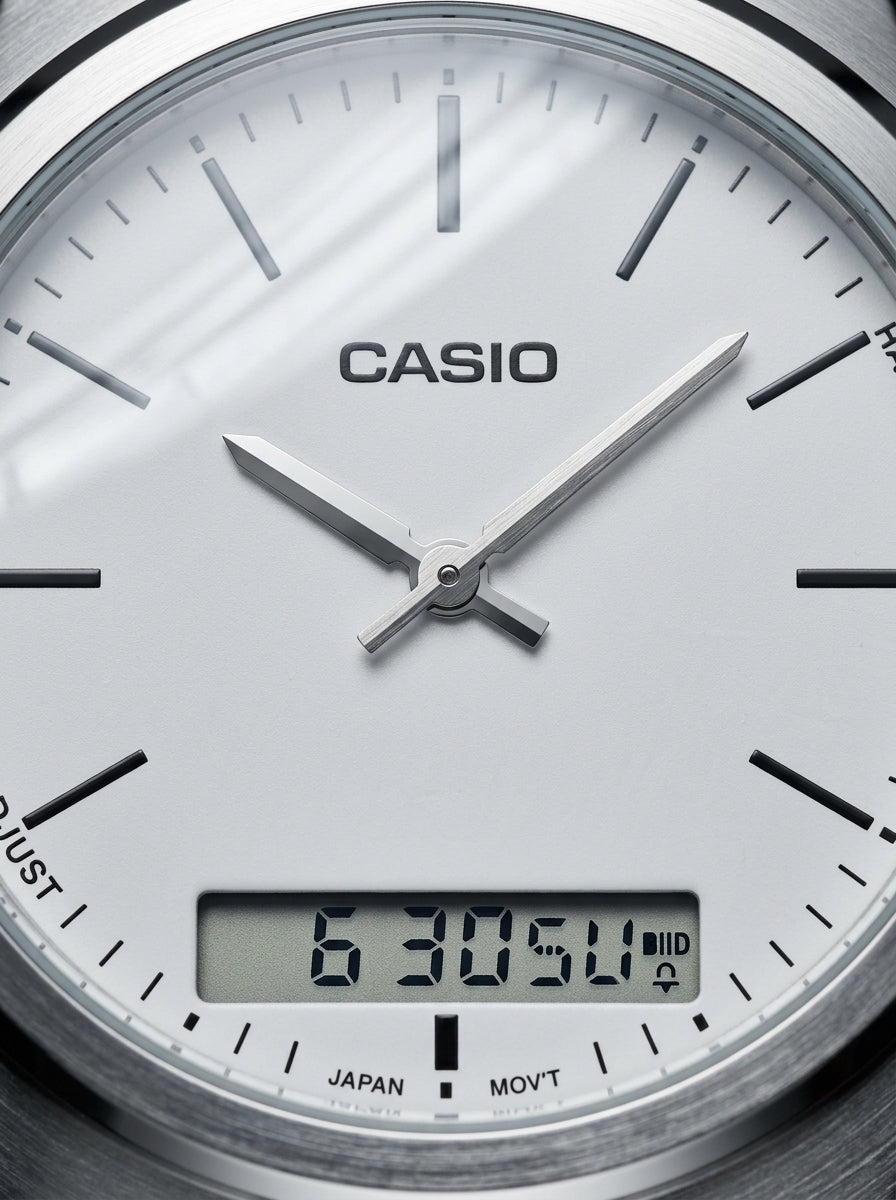 Casio, Men's Watch Analog-Digital, White Dial Brown Leather Band, MTP-VC01L-7EUDF product image