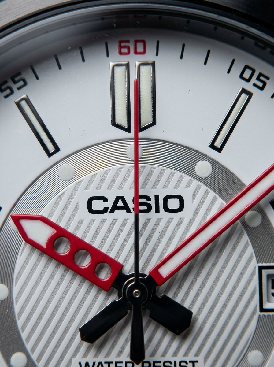Casio, Men's Analog Watch, White Dial Black Stainless Steel Band, MTP-E700B-7EVDF product image