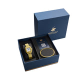 Beverly Hills Polo Club Women's Watch Gift Set White Dial with Gold Stainless Steel Band, BP3755C.130